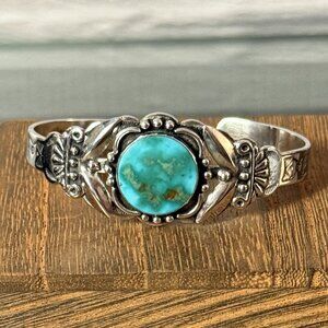 Navajo Sterling Silver and Turquoise Cuff Bracelet